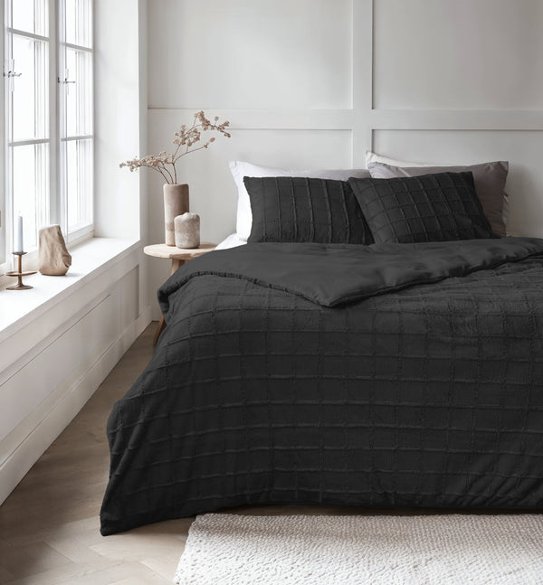 Faux Fur Check Zwart