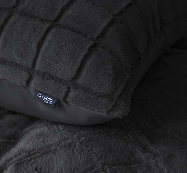 Faux Fur Check Zwart