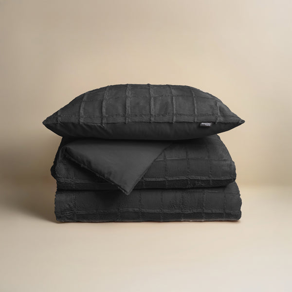 Faux Fur Check Zwart