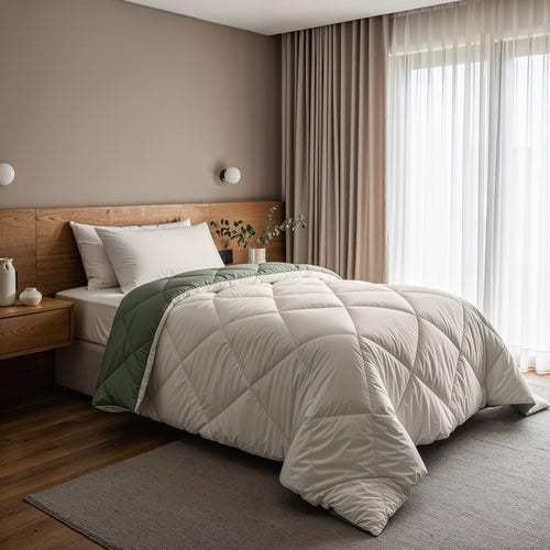 Lazy Dekbed Diamond Crème/Groen Met Kussenslopen