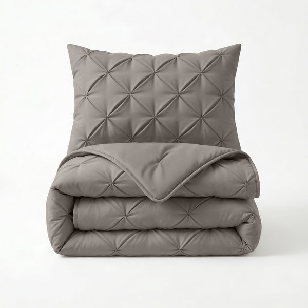 Bettdecke ohne Bettbezug – Lazy Bettdecke Pintuck Taupe/Grau