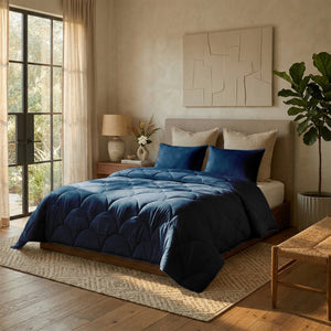 Dekbed Zonder Overtrek - Katoen Percale incl. Kussenslopen - Donker Blauw