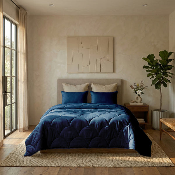 Dekbed Zonder Overtrek - Katoen Percale incl. Kussenslopen - Donker Blauw