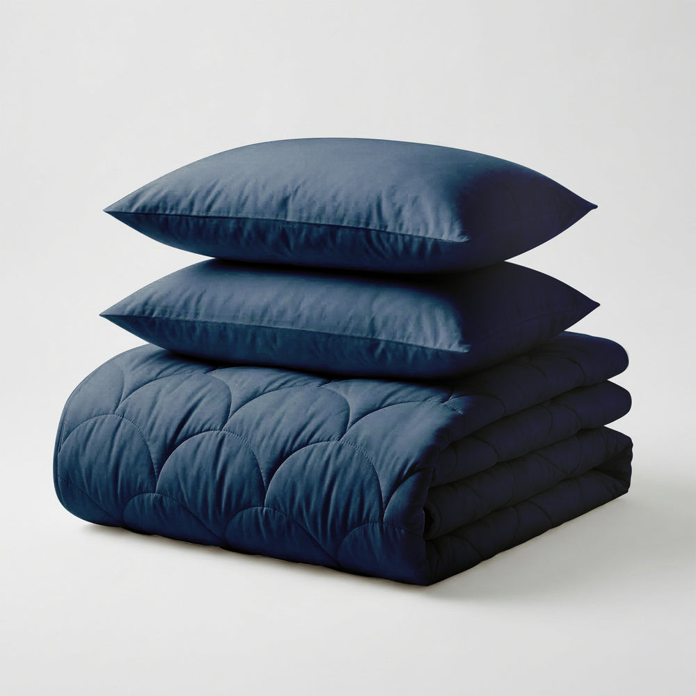 Dekbed Zonder Overtrek - Katoen Percale incl. Kussenslopen - Donker Blauw