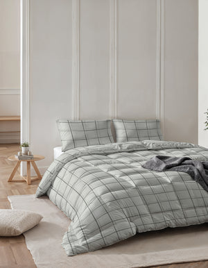All-in one Lazy dekbed Deep check Wit Met Kussenslopen