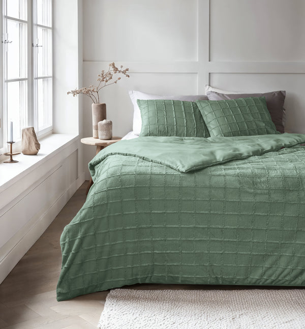 Faux Fur Check Donker Groen