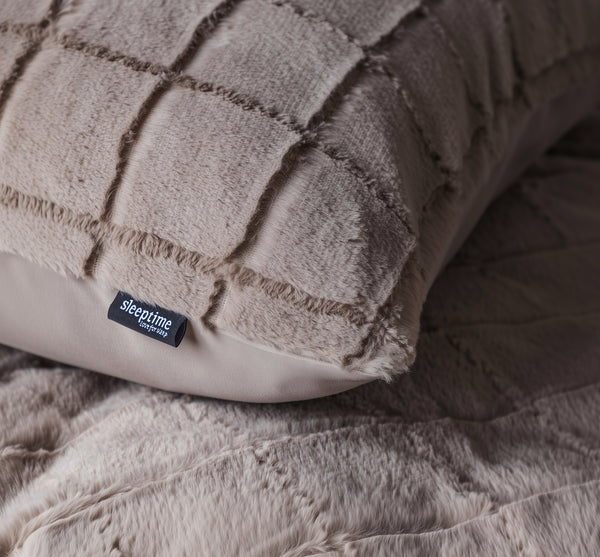 Faux Fur Check Taupe