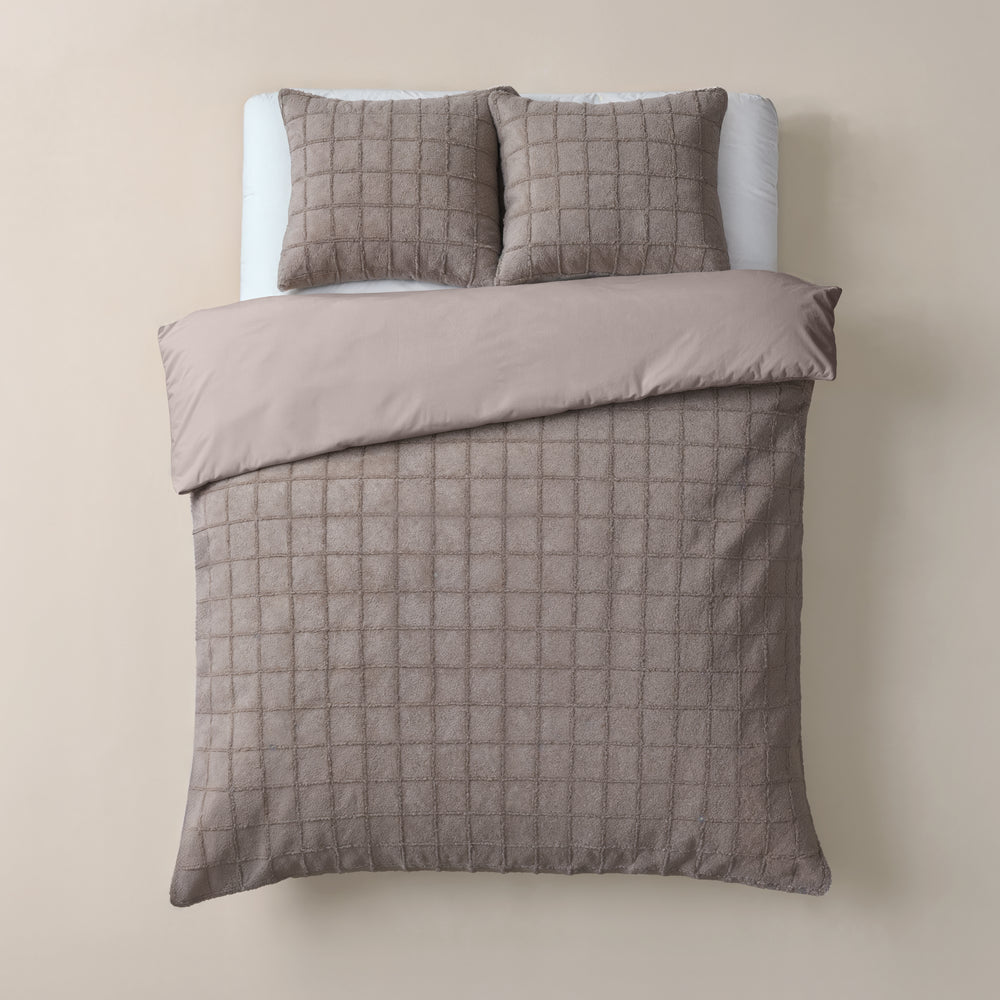 Faux Fur Check Taupe