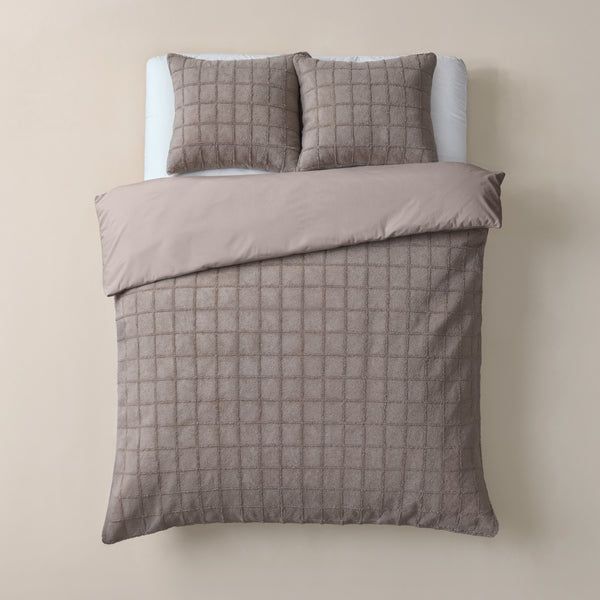 Faux Fur Check Taupe