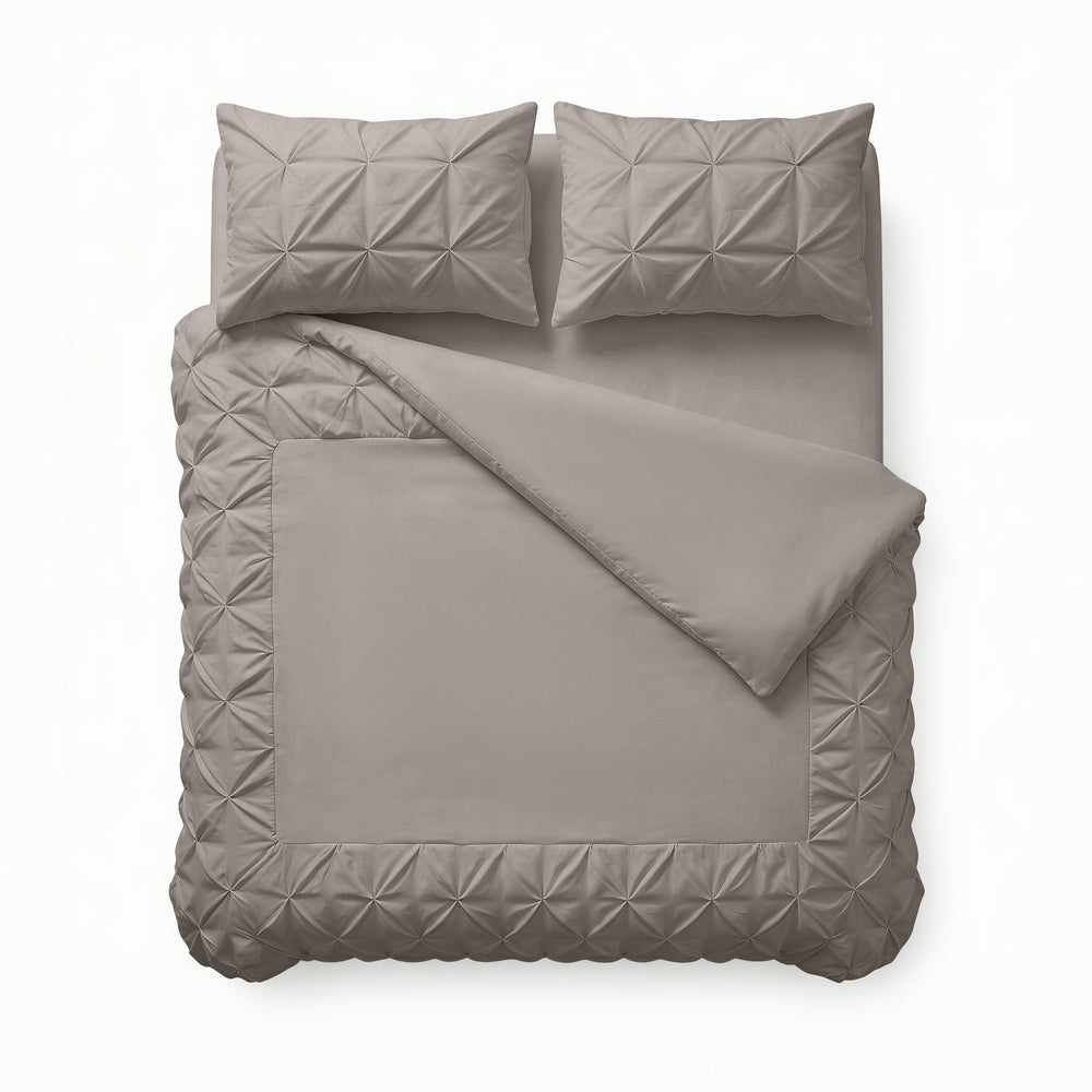 Dekbedovertrek - Border Pintuck Taupe/Grijs