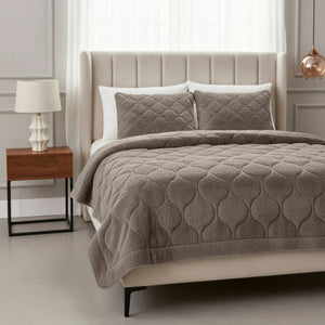 Dekbed Zonder Overtrek - Lazy Dekbed Teddy Taupe/Grijs Met Kussenslopen