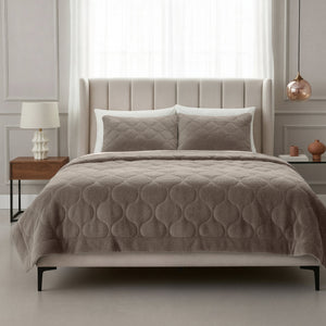 Dekbed Zonder Overtrek - Lazy Dekbed Teddy Taupe/Grijs Met Kussenslopen