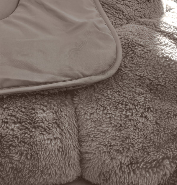 Dekbed Zonder Overtrek - Lazy Dekbed Teddy Taupe/Grijs Met Kussenslopen