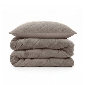 Dekbed Zonder Overtrek - Lazy Dekbed Teddy Taupe/Grijs Met Kussenslopen