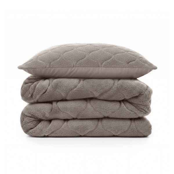 Dekbed Zonder Overtrek - Lazy Dekbed Teddy Taupe/Grijs Met Kussenslopen