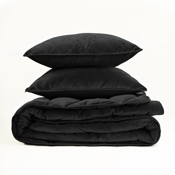 Dekbed Zonder Overtrek - Lazy Dekbed Velvet Zwart Met Kussenslopen