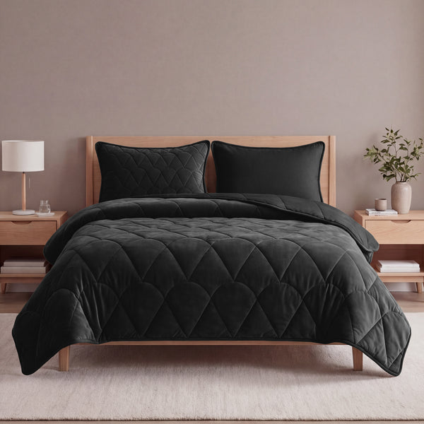 Dekbed Zonder Overtrek - Lazy Dekbed Velvet Zwart Met Kussenslopen