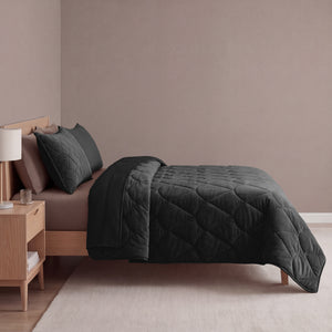 Dekbed Zonder Overtrek - Lazy Dekbed Velvet Zwart Met Kussenslopen