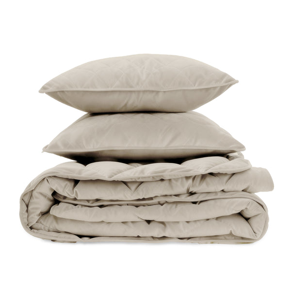 Dekbed Zonder Overtrek - Lazy Dekbed Velvet Taupe/Grijs Met Kussenslopen