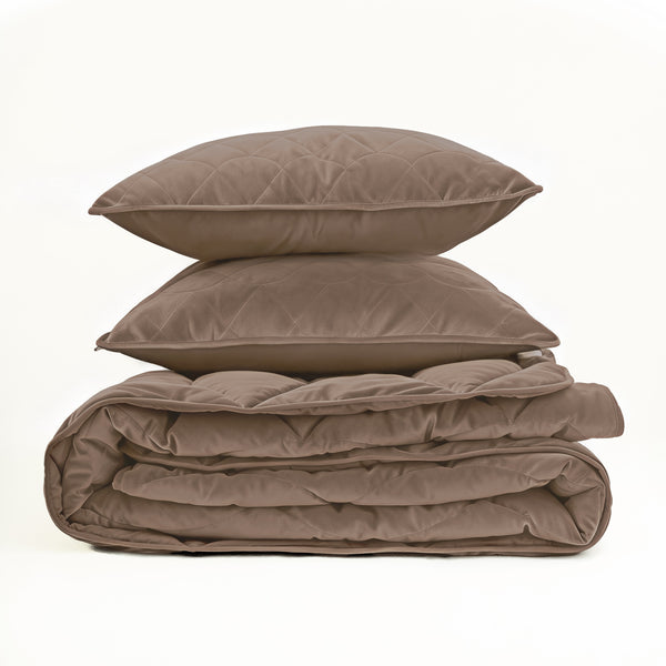 Dekbed Zonder Overtrek - Lazy Dekbed Velvet Taupe/Bruin Met Kussenslopen