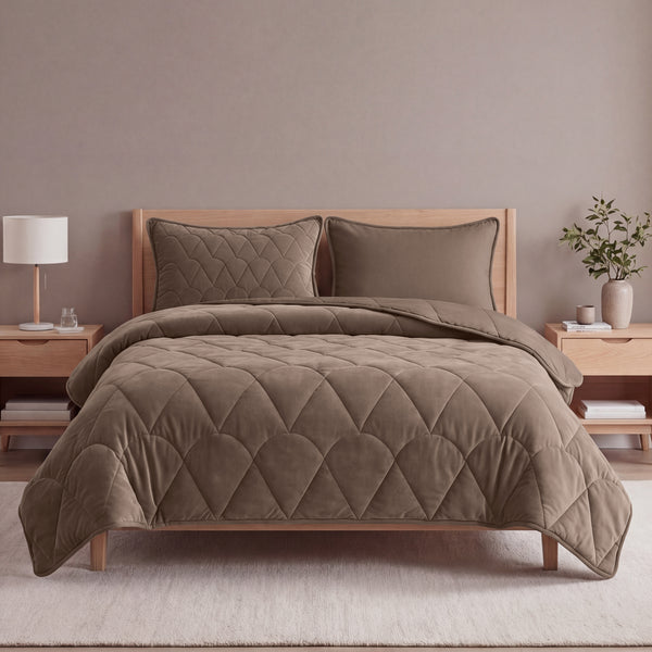 Dekbed Zonder Overtrek - Lazy Dekbed Velvet Taupe/Bruin Met Kussenslopen