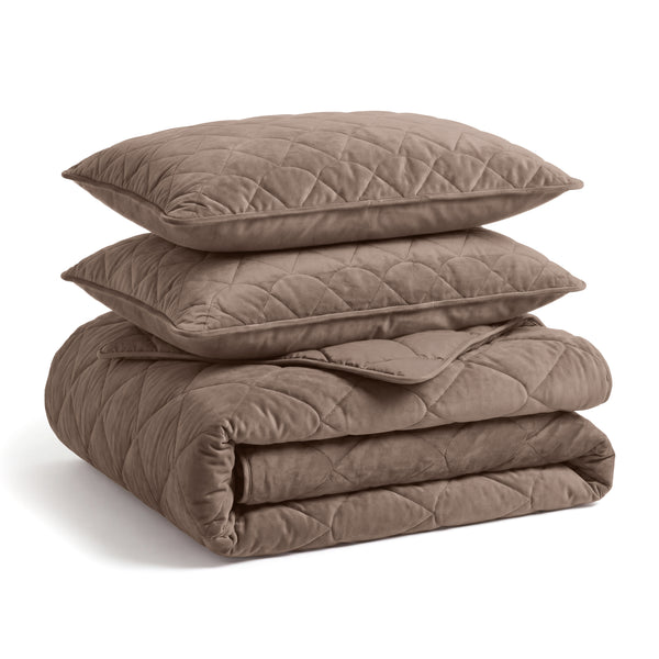 Dekbed Zonder Overtrek - Lazy Dekbed Velvet Taupe/Bruin Met Kussenslopen