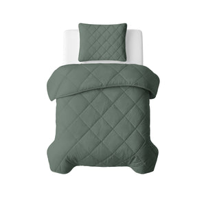 Lileo Lazy Dekbed Uni Grijs/Groen Met Kussenslopen