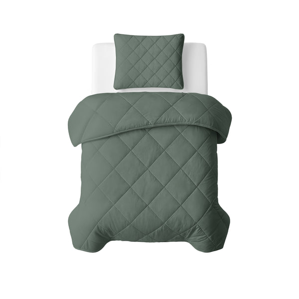 Lileo Lazy Dekbed Uni Grijs/Groen Met Kussenslopen