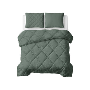 Lileo Lazy Dekbed Uni Grijs/Groen Met Kussenslopen