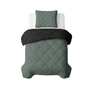 Lazy Dekbed Uni Groen/Zwart Met Kussenslopen