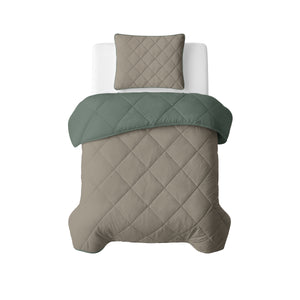 Lazy Dekbed Uni Groen/Taupe Grijs Met Kussenslopen