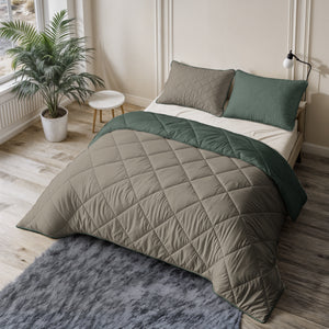 Lazy Dekbed Uni Groen/Taupe Grijs Met Kussenslopen