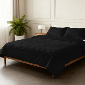 Dekbed Zonder Overtrek - Lazy Dekbed Rib Premium Zwart Met Kussenslopen