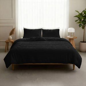 Dekbed Zonder Overtrek - Lazy Dekbed Rib Premium Zwart Met Kussenslopen