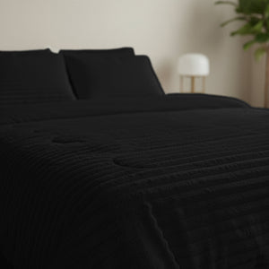 Dekbed Zonder Overtrek - Lazy Dekbed Rib Premium Zwart Met Kussenslopen