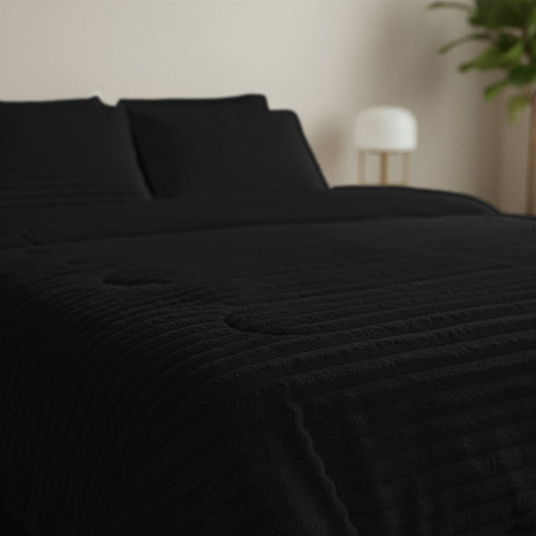 Dekbed Zonder Overtrek - Lazy Dekbed Rib Premium Zwart Met Kussenslopen