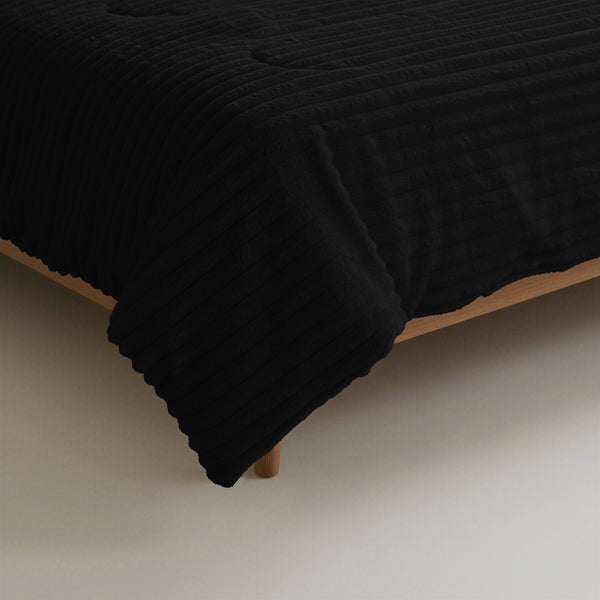 Dekbed Zonder Overtrek - Lazy Dekbed Rib Premium Zwart Met Kussenslopen