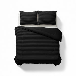 Dekbed Zonder Overtrek - Lazy Dekbed Rib Premium Zwart Met Kussenslopen