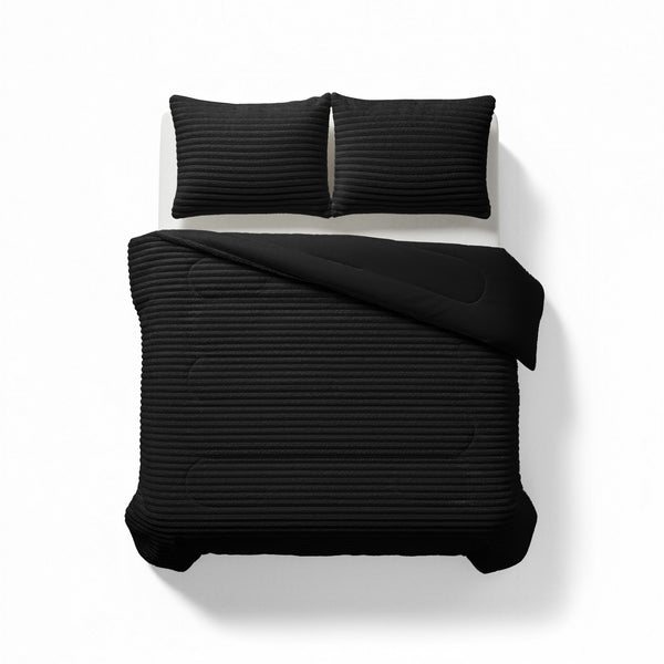 Dekbed Zonder Overtrek - Lazy Dekbed Rib Premium Zwart Met Kussenslopen