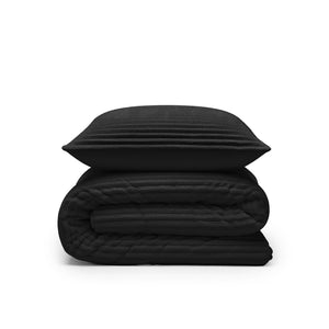 Dekbed Zonder Overtrek - Lazy Dekbed Rib Premium Zwart Met Kussenslopen