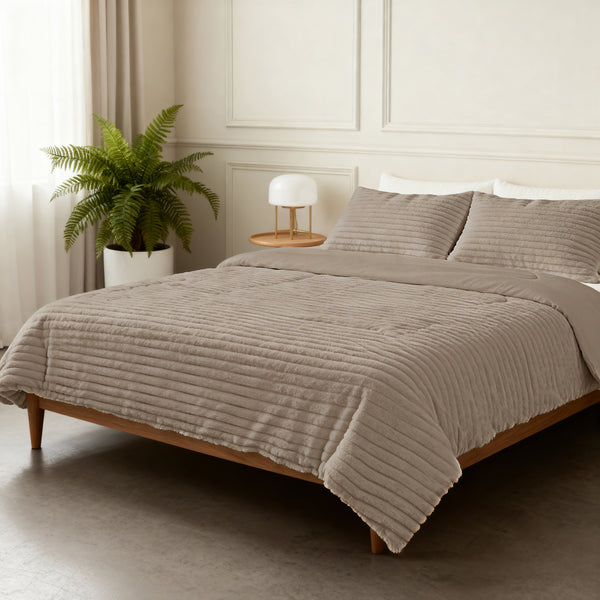 Bettdecke ohne Bezug - Lazy Duvet Rib Premium Taupe mit Kissenbezügen