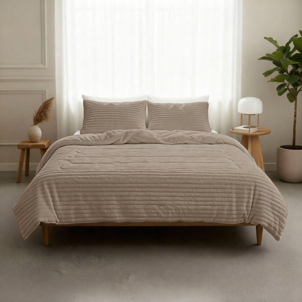 Bettdecke ohne Bezug - Lazy Duvet Rib Premium Taupe mit Kissenbezügen