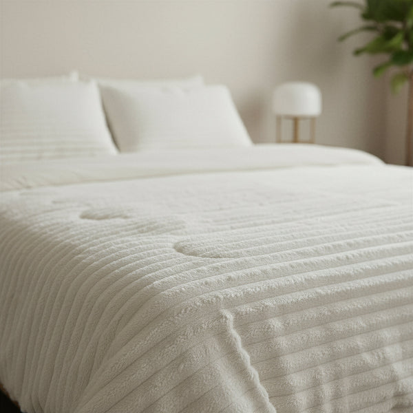 Dekbed Zonder Overtrek - Lazy Dekbed Rib Premium Beige Met Kussenslopen