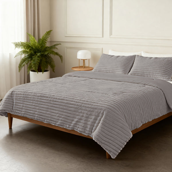 Dekbed Zonder Overtrek - Lazy Dekbed Rib premium Taupe/Grijs