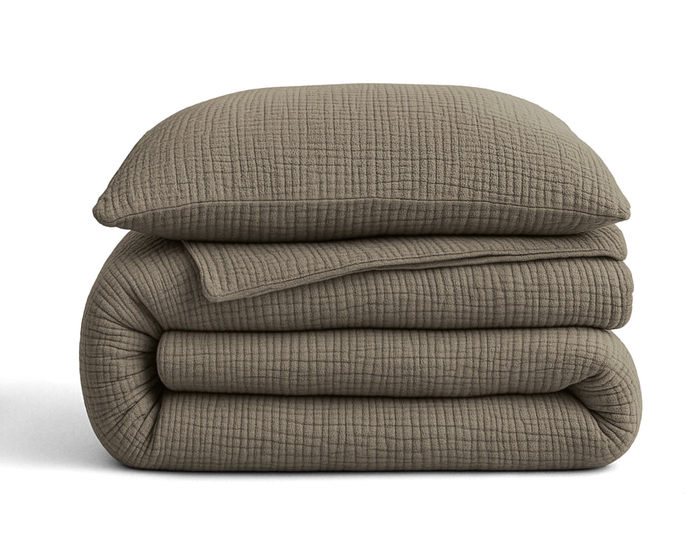 Lazy Dekbed Mousseline Taupe Met Kussenslopen (100% Katoen)