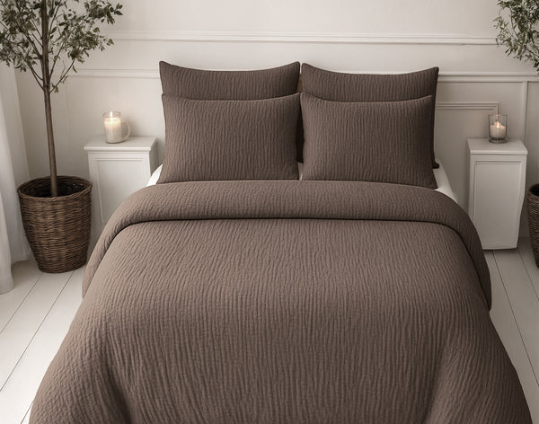 Lazy Dekbed Mousseline Donker Taupe Met Kussenslopen (100% Katoen)