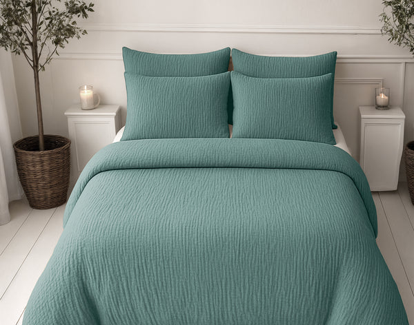 Lazy Dekbed Mousseline Groen Met Kussenslopen (100% Katoen)