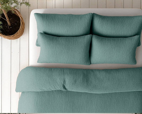 Lazy Dekbed Mousseline Groen Met Kussenslopen (100% Katoen)