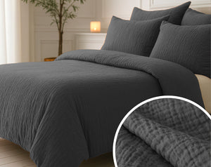 Lazy Dekbed Mousseline Antraciet Met Kussenslopen (100% Katoen)