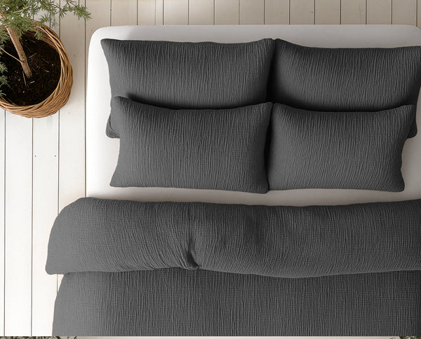 Lazy Dekbed Mousseline Antraciet Met Kussenslopen (100% Katoen)